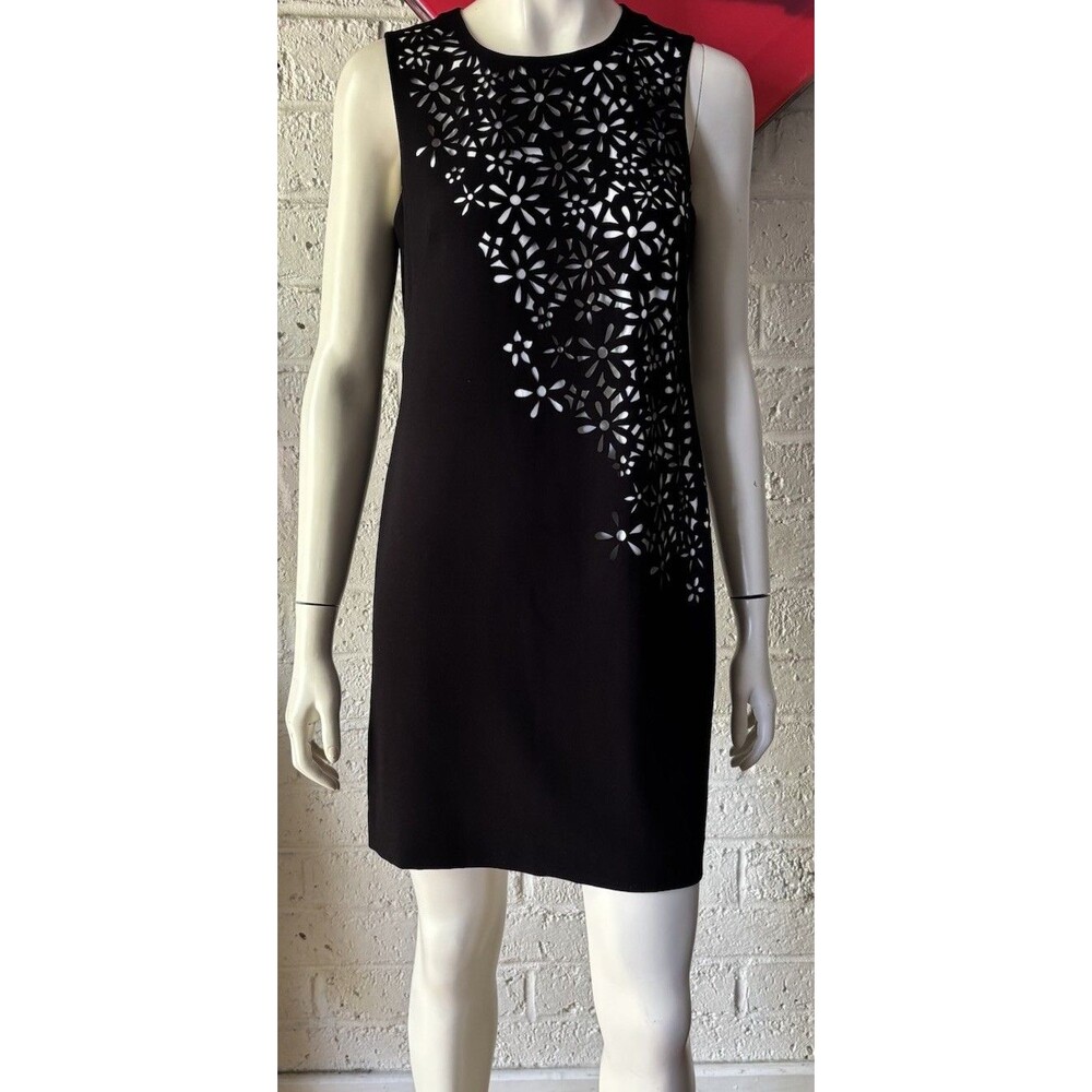 Calvin Klein Laser Cut Floral Sheath Dress  Size 6 Black White Casual